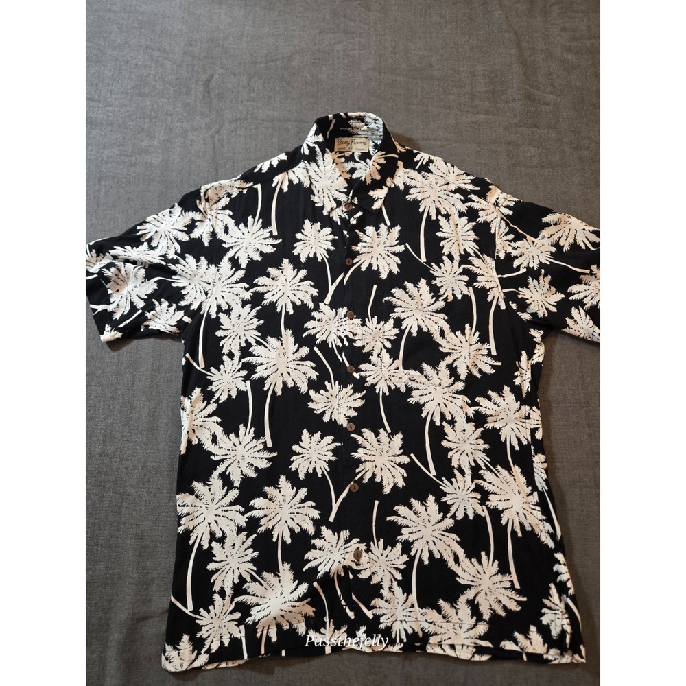 Kenny Flowers Shirt Mens Medium Island Classics Palm Trees Rayon Coastal Resort